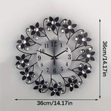 Black Blue Floral Wall Clock Crystal Wall Clock Silent Wall Clock Home Decor Clock Elegant V1347-115-BLU-95493