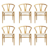 1 Set of 6 Artiss Dining Chairs Wooden Rattan Seat Wishbone Back MO-DIN-B-01-RAT-WDX6