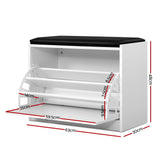 Artiss Shoe Cabinet Bench Shoes Storage Rack Organiser Drawer White 15 Pairs FURNI-Q-SHOE-BEN01-WH