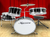 Karrera Mini 4-Piece Children Drum Kit Set Wooden with 2 Toms Bass Pedal Snare Stool Metallic B 4PC-DRUM-BLK