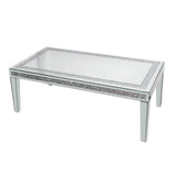 Silver Mirrored Coffee Table with Crushed Crystal Diamond Inlay Rectangular Center Table for Living V767-CJ-Z1831