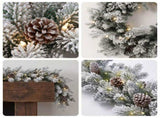 Christabelle Snowy Dorchester Christmas 2pc Set 1.2m Large Christmas Wreath and Garland with LE CMB-NATSD-L-WG