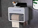 Toilet Paper Holder Wall Mount Waterproof Storage Box PP with Drawer for Bathroom Grey V1294-YM0703-3112230006212