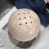 Beige Travertine Sphere Incense Burner Natural Marble Stone Home Decoration, Religious Round V1366-AZ2-W-21757