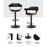 Artiss Bar Stools Gas Lift Leather w/Armrest All Black BA-TW-8006B-BK