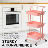 Trolley Cart Storage Utility Rack Shelf Organiser Swivel Kitchen 3 Tier PINK V274-HA-GO37-TC-3PK