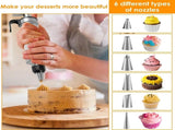 Cake Decorating Syringe Set, Stainless Steel Icing Dispenser with 6 Nozzles 3 Scrapers, Black V1188-MS-721-207
