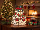 Christmas Snowman Lamp, Handcrafted Stained Glass Style Figurine Light With Top Hat and Scarf, Warm V1366-AZ2-W-13183