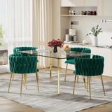 SERENIT Emerald Green Modern Hand Weaving Dining Chairs,Velvet Upholstered Side Chairs with Gold V255-GP1800-DC-EMGREEN