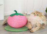 Pink Strawberry And Green Base Fun Fruit Shaped Sisal Cat Scratcher Ball - Durable Scratching Toy V888-ELOSUNG27124