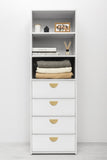 GENEVA 3 SHELF 4 DRAWER BUILT IN WARDROBE - WHITE - SLIM - HALF MOON BRASS V164-ECW2TB04G