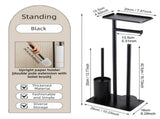 3-in-1 Freestanding Toilet Holder - Thick Carbon Steel with Matte Black Finish, Storage Top, V888-ELOSUNG39393