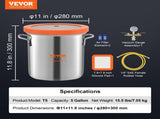 5 Gallon Vacuum Upgraded Tempered Glass Lid Vacuum Degassing 304 Stainless Steel V952-JSZKTJS5GALLH3CGUV0