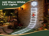 Jingle Jollys Christmas Ladder Lights Santa 3.4m 328LED Hanging Decor Cool White XMAS-MOT-D-LADDER-WH