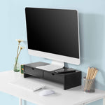 Black Monitor Stand Desk Organizer with 2 Drawers V178-84522