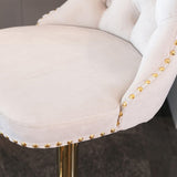 2x Height Adjustable Swivel Bar Stool Velvet Studs Barstool with Footrest and Golden Base- Beige V226-SW1912BG