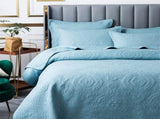 100% Cotton Embossed Sky Blue Bloom Coverlet Bedspread Set V745-MMPAC061122Q13U