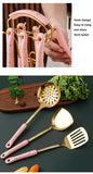 Black Gold Stainless Steel Kitchen Utensil Set - 7-Piece Golden Cooking Tools with Stand V888-ELOSUNG15849