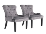 2X French Provincial Dining Chair Ring Studded Velvet Rubberwood Leg LISSE GREY V274-FT-VFC-1141-GY2