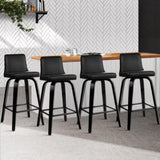 Artiss Bar Stools Kitchen Leather Barstools Swivel Wooden Chairs X4 BA-TW-8836-BKX4-AB