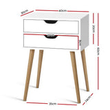 Artiss Bedside Table 2 Drawers - BODIE White FURNI-E-SCAN-BS02-WH