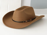 Western Cowboy Hat - Brown Wide Brim Cowboy Hat with Leather-Look Band, Metal Rivet and Square V888-ELOSUNG57114-4