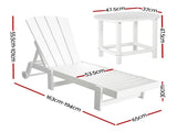 Gardeon Sun Lounge Lounger Table and Chairs Beach Chair Adirondack HDPE Patio Outdoor Furniture FF-LOUNGE-3ADHE-WH