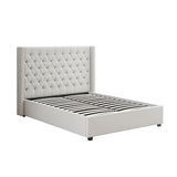 Veronica Bed Frame Queen Size Winged Grey Linen Fabric Seam Grid Pattern with gas lift plywood metal V43-BED-VER-QGR