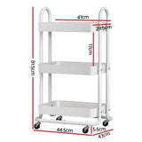 Artiss Storage Trolley Kitchen Cart 3 Tiers Rack Shelf Organiser Wheels White STR-3T-80-WH