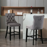 6X Velvet Bar Stools with Studs Trim Wooden Legs Tufted Dining Chairs Kitchen V226-SW1802GY-3
