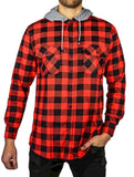Mens Cotton Flannelette Shirt w Jersey Hood Long Sleeve Flannel - Red/Black - 3XL V563-WS47-190-3XL