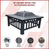 18" Square Metal Fire Pit Outdoor Heater V63-801967