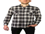 Mens Flannelette Long Sleeve Shirt 100% Cotton Check Authentic Flannel - Full Placket - Black - 7XL V563-FS-FP20-99-7XL