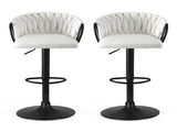Artiss Bar Stool x2 Kitchen Dining Chair Counter Gaslift Woven Velvet Ivory BA-K-71096-BGX2