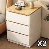 2x Bedside table set modern design oak wood grain white 3 drawers V360-ZC-FNBT0052-WTBG-3D-47X2