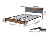 Levede Double Bed Frame Tufted Headboard USB Charge BF1057-D-DG