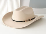 Western Cowboy Hat - Beige Wide Brim Cowboy Hat with Leather-Look Band, Metal Rivet and Square V888-ELOSUNG57114-6