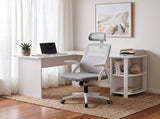 Artiss Home Office Desk and Chair Set, 136cm L Shaped Computer Desk with Shelves & Cable Management, FURNI-DESK01-MESH-GY-WH