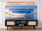 Rattan TV Stand, Boho TV Cabinet for 55 inch TV, Mid Century Modern TV Stand, Rattan TV Console with V952-TBDSJ47INHSLM9XZQV0
