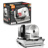 Electric Food Slicer with 190mm Stainless Steel Blade, Adjustable Thickness 0-15mm, Easy-Clean V1341-ZY-XJ89HHEZ-SILVER