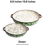 ceramic serving plate, double handled baking dish, pizza pan, cherry blossom pattern, underglaze V1106-122-66396-RED-10-8INCH