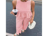 Women'S 2 Piece Set Summer Outfits Ruffle Tank Top and Wide Leg Pants Matching Lounge Set Pink M V1366-AZ2-W-14529