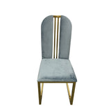 2X Dining Chair Stainless Gold Frame & Seat Blue Fabric V43-DC-FNC