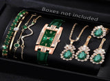 Green Womens Quartz Watch Jewelry Gift Set V1142-LP1005008623982971