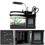 Multifunctional USB Rechargeable Mini Fish Tank Aquarium with Clock Function LED Light Black V1294-YM0727-JY05831-02