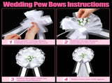 Large Wedding Pew Flower Bows Wedding Decorations with Rosebuds 47" Fabric Tulle Church Chair V1192-AZ-W-26658