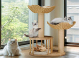 Large Cat Scratching Post Tree Tower with Baskets and Cubby Cave in Natural Wood & White, 60x40x99cm LSB-59360