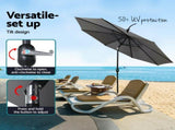 Instahut 2.7m Outdoor Umbrella w/Base Pole Stand Garden Sun Charcoal UMB-POLE-27-TIL-BASE-CO