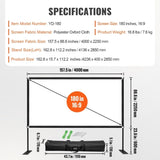 VEVOR Outdoor Movie w/ Stand 180" Portable Movie 16:9 HD Wide Angle Outdoor Projector V952-DSTPMYC180WDPDVTFV0