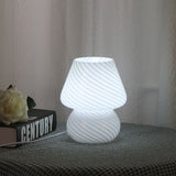 White Striped Retro All Glass Mushroom Table Lamp - American Style Creative Bedside Nightstand V888-ELOSUNG55170-3